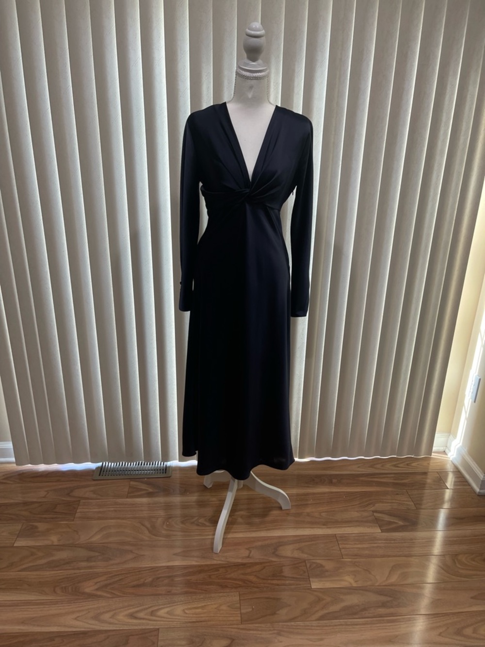 Maggy London Dark Blue Long-Sleeve Twist-Front Midi Dress